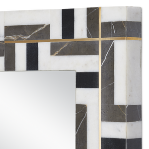 Gentry Rectangular Mirror: Elegant Geometric Marble Design with Brass Inlay for Modern Spaces