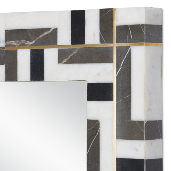 Gentry Rectangular Mirror: Elegant Geometric Marble Design with Brass Inlay for Modern Spaces
