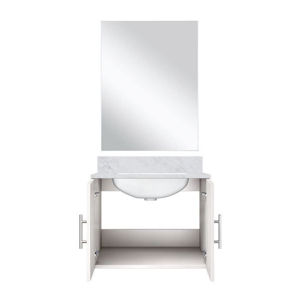 English Elm Glossy White Single Bath Vanity With Carrara Marble Top & Frameless Mirror - Perfect For Small Spaces! B2731S00746