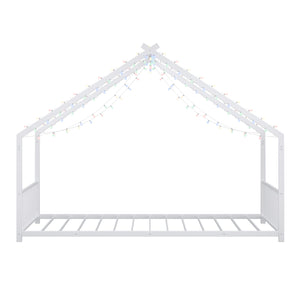 English Elm Twin iron roof bed frame with LED light strips for kids, sturdy 350lb capacity, easy 30-min assembly White W1820P308330