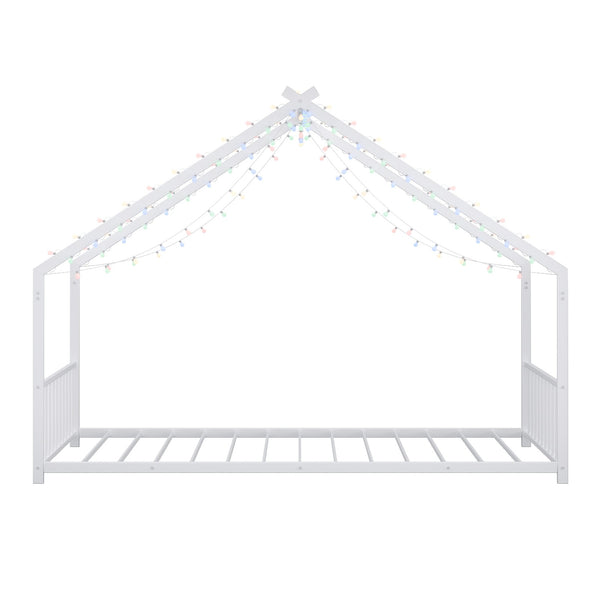 English Elm Twin iron roof bed frame with LED light strips for kids, sturdy 350lb capacity, easy 30-min assembly White W1820P308330