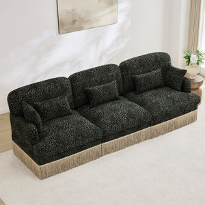 English Elm 100" Leopard Chenille Sectional Sofa with Tassel Trim Deep Seat Modular Living Room Couch Green W5656S00031