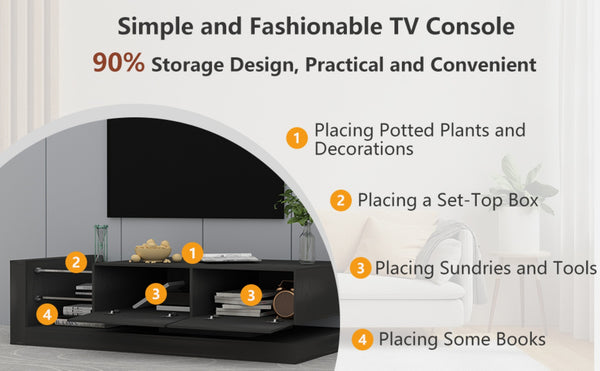 English Elm [new New Update Led Tv Stand with Power Outlet Fits 75 Inch Screens Modern Console Black W1701P413008