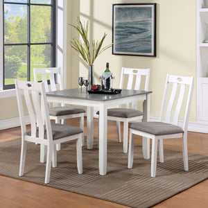 English Elm Modern White 5pc Dining Set with Gray Linen-Like Cushions, Two-Tone Solid Wood Table & Chairs, Transitional Design B011P230001