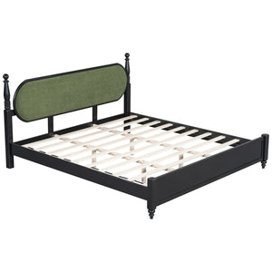 English Elm King Platform Bed Solid Wood Frame Navy Velvet Headboard Modern Bedroom Furniture N770PK379966B