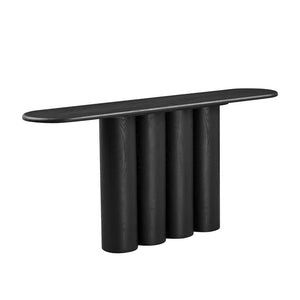 English Elm 66.93'' Slim Matte Console Table with Sculptural Cylinder Legs for Entryway or Foyer Black W876S00339