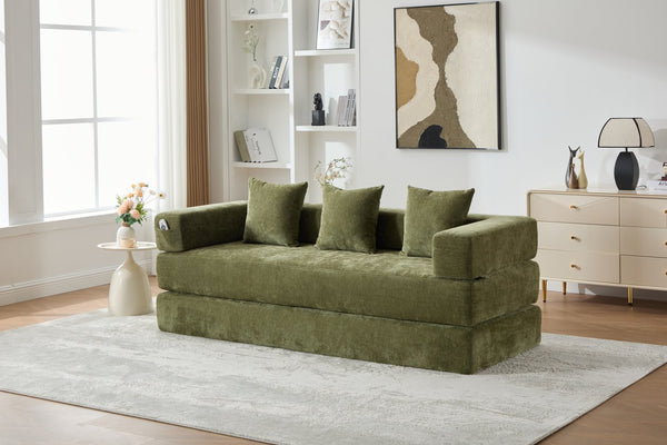 English Elm UNITED Folding Sofa Bed with Removable Cover Zipper, Chenille Memory Foam Sleeper for Small Spaces Green W1568P293807