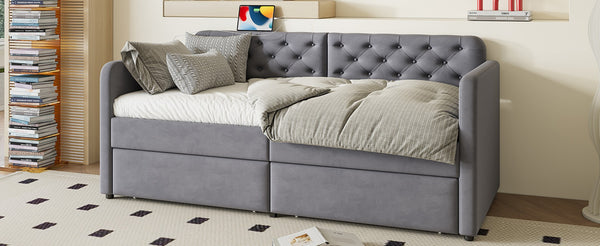 English Elm Twin Velvet Daybed with Storage Drawers Tufted Sofa Bed for Guest or Studio Rooms W1670P410536