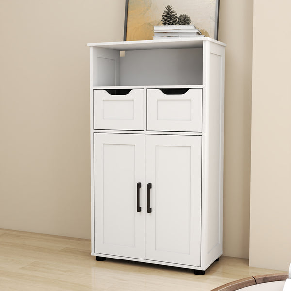 English Elm Farmhouse White Storage Cabinet with Adjustable Shelves, Double Doors, Drawers & Open Display Space W3151P288898