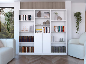 English Elm Duette 3-Piece Home Bookcase Set with 11 Shelves and Dual-Door Cabinet, Spacious Stylish Storage White 41 L x 28 W x 5 H B070S00276