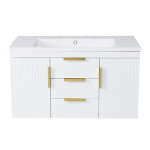 English Elm 72'' Wall Mounted Bathroom Vanity with 4 Drawers & Double Cabinets, Waterproof MDF, Smooth Slide Rails White N710SS00009K