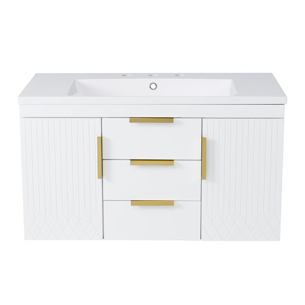 English Elm 72'' Wall Mounted Bathroom Vanity with 4 Drawers & Double Cabinets, Waterproof MDF, Smooth Slide Rails White N710SS00009K