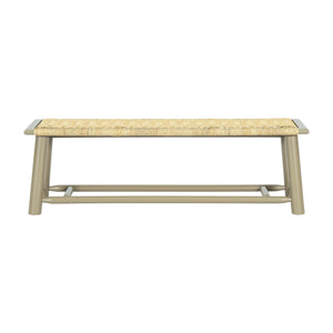 English Elm Farmhouse Solid Wood Rattan Bench – 59" Indoor & Covered Outdoor Seating, Moisture-Resistant Finish, Seats 3 Gold N842P271335E