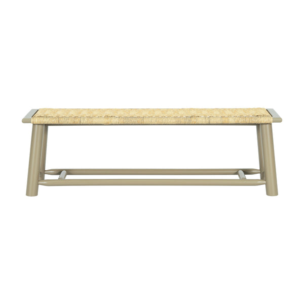 English Elm Farmhouse Solid Wood Rattan Bench – 59" Indoor & Covered Outdoor Seating, Moisture-Resistant Finish, Seats 3 Gold N842P271335E
