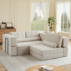 English Elm Large Modular Corduroy Sectional Sofa Configurable Seating for Family Living Rooms Khaki W3396S00057