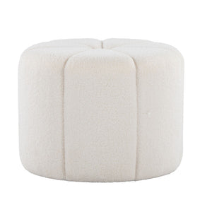 English Elm Ottoman Square White Woven Fabric Footrest for Contemporary Living Room or Bedroom B202P471506