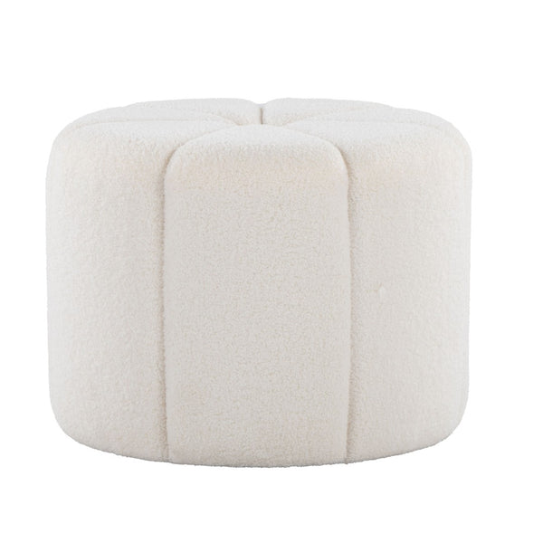 English Elm Ottoman Square White Woven Fabric Footrest for Contemporary Living Room or Bedroom B202P471506