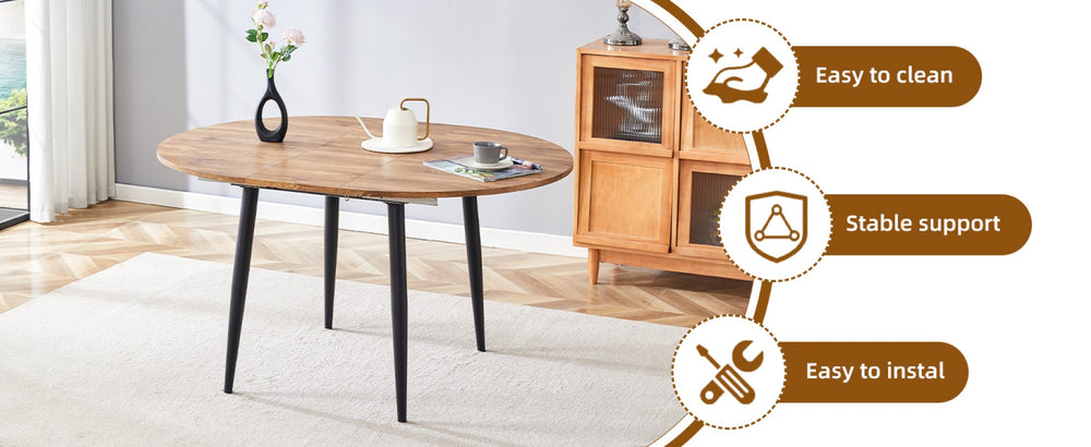 English Elm Table Modern Extendable Dining Set With 4 Black Linen-Cotton Chairs For Stylish Gatherings & Comfort W1151S04141-GIGA