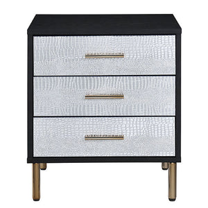 English Elm Black, 3-Drawer Nightstand with Decorative Fronts, Metal Glides, 2/3 Extension, Sleek Black Silver Gold Finish B062P189251