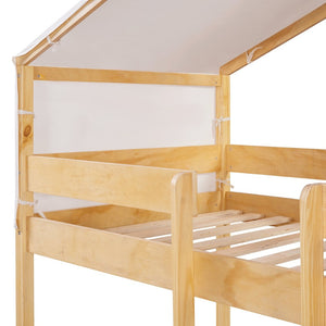 English Elm Twin Over Kids Bunk Bed with Tent Canopy Farmhouse Pinewood Playroom Frame Natural N708P248523M