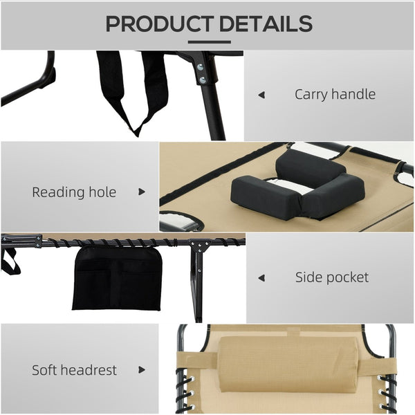 English Elm Outsunny Folding Chaise Lounge With 5 Recline Levels, Mesh Fabric, Side Pocket & Headrest For Outdoor Relaxation W2225P174372-GIGA