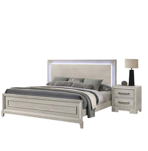English Elm Elegant Queen Platform Bed with Led Headboard in Antique White for Bedroom B011S02074