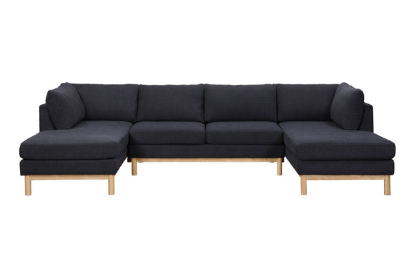 English Elm Helena Sherpa U-shaped Sectional with Double Chaise and Wood Trim for Family Rooms B2749S00218