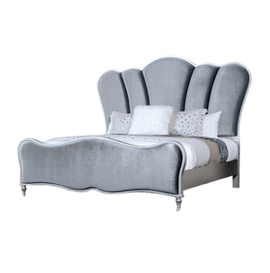 English Elm Lovely Art Deco 3pc Queen Bedroom Set with Light Gray Padded Channel Headboard and Oak Veneer Accents Silver 96 L x 53 W x 6 H B2741S00200