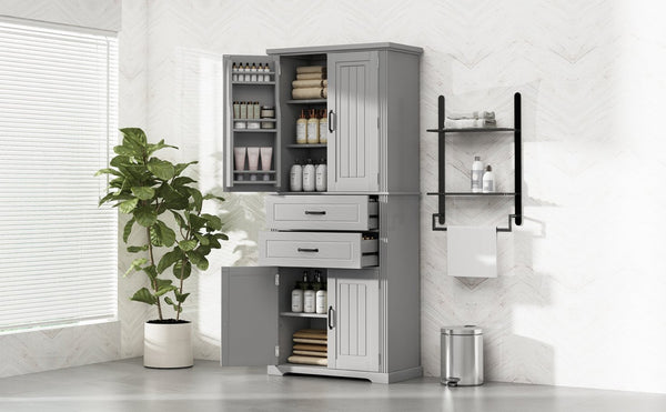 English Elm [video] Floor to Ceiling Matte Storage Cabinet with Drawers Shelves and Adjustable Interior Gray N759P407762E