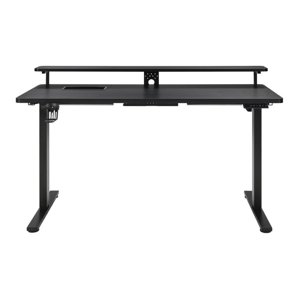 OSP Home Furnishings Primo Electric Standing Desk with Monitor Shelf Steel Frame and Built-in Cable Management PMO6024GD-BCF