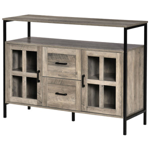 English Elm Homcom Industrial Sideboard Buffet: Versatile Storage Cabinet With Adjustable Shelves & Glass Doors W2225P217381