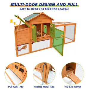 English Elm 80" Fir Wood Chicken Coop Raised Nesting Box Weatherproof Run for Backyard Flocks W3166P430610