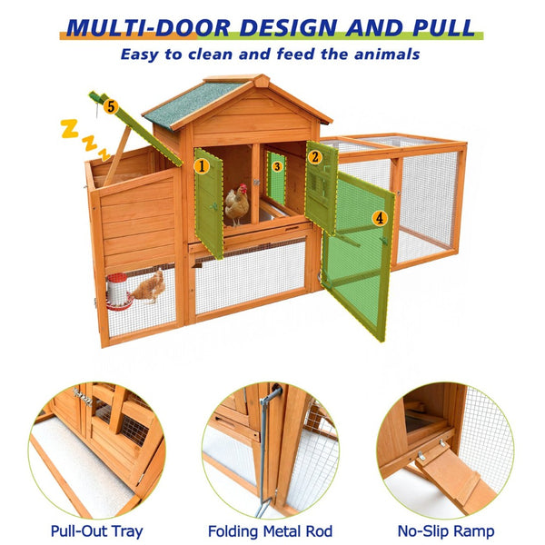 English Elm 80" Fir Wood Chicken Coop Raised Nesting Box Weatherproof Run for Backyard Flocks W3166P430610