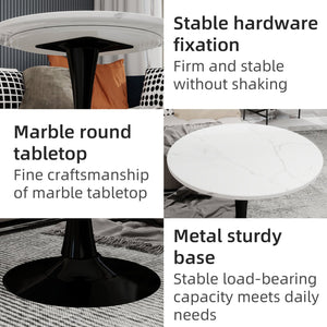English Elm Marble-Top Round Side Table With Sleek Tapered Base - Modern Minimalist Accent For Any Room W1935P353493