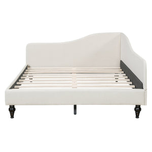English Elm Full Size L-shaped Linen Upholstered Daybed with Solid Wood Legs for Corner Lounging Beige SF100146AAA-1