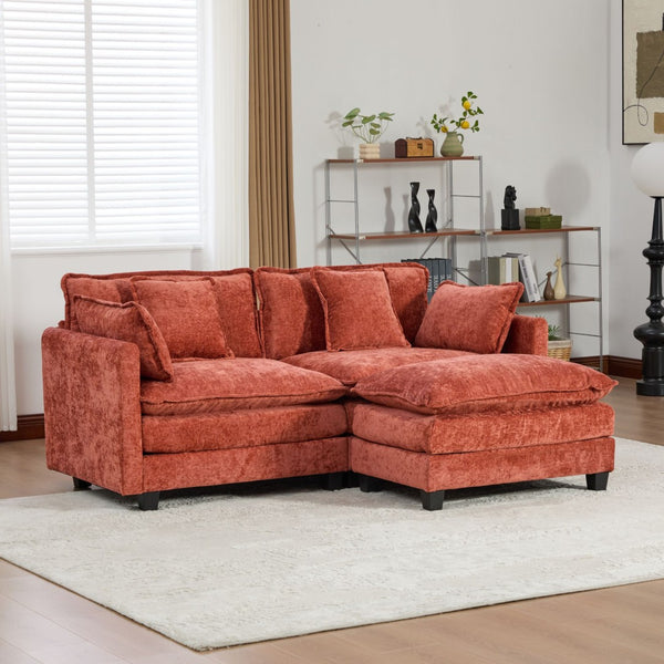 English Elm Cloud Loveseat Modern Sectional with Chenille Upholstery for a Cozy Living Space Orange W1143S00059