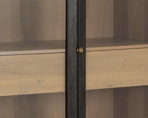 Sunpan Cecilia Display Cabinet - Mid-Century Modern Design with Smoked Grey Acacia & Glass Doors, 75H