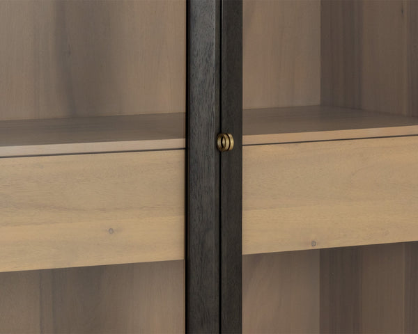 Sunpan Cecilia Display Cabinet - Mid-Century Modern Design with Smoked Grey Acacia & Glass Doors, 75H