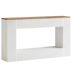 English Elm Room Accent Console Table Fluted Black Mdf Walnut Top Slim Entryway Sofa Shelf T3971P460404