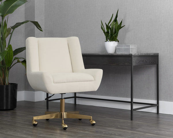 Sunpan Mirian Office Chair - Modern Glamour in Zenith Alabaster with Matte Gold Base for Ultimate Comfort
