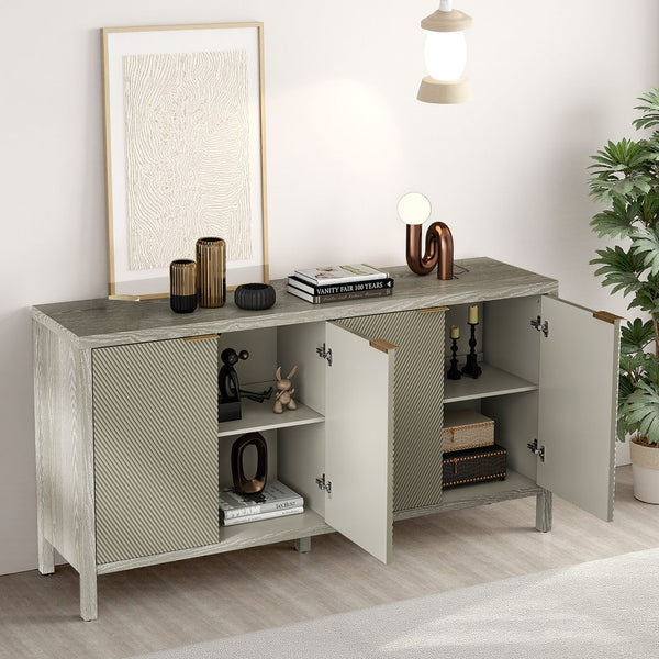 English Elm Sideboard Champagne 59" Modern Wood Buffet Cabinet with 4 Doors, Adjustable Shelves, 220lb Top Capacity W757P203146