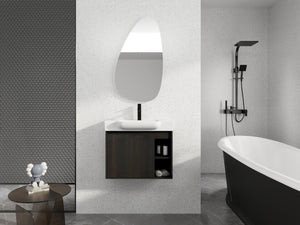 English Elm 28'' Floating Bathroom Vanity with Ceramic Sink Soft Close Door Melamine Cabinet Dark Oak W999P426640