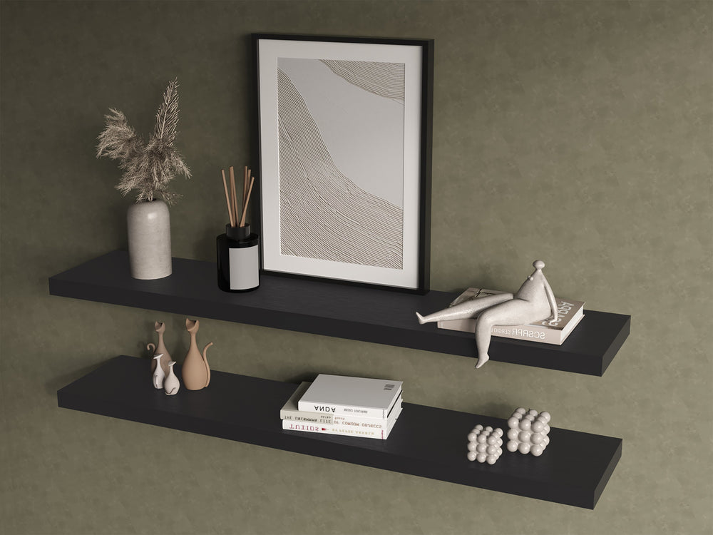 English Elm Floating Shelf Lyle Set of 2 Black Engineered Wood 47.2" x10" Slim Space-Saving Display Shelves for Livingroom Decor B092P245922