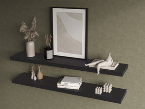English Elm Floating Shelf Lyle Set of 2 Black Engineered Wood 47.2" x10" Slim Space-Saving Display Shelves for Livingroom Decor B092P245922