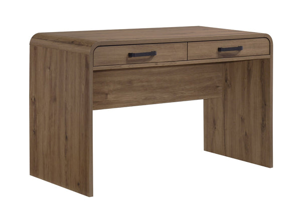 English Elm 1pc Wooden Writing Desk Dual Drawers Matte Black Pulls Light Brown Home Office B2741P482241