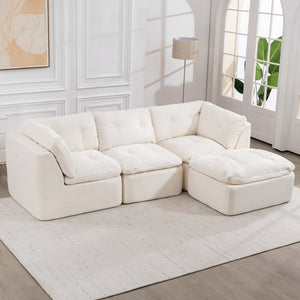 English Elm Modern Chenille Cloud Sectional with Ottoman Deep Sink Modular L Shaped Living Room Sofa Beige+White W2379S00001
