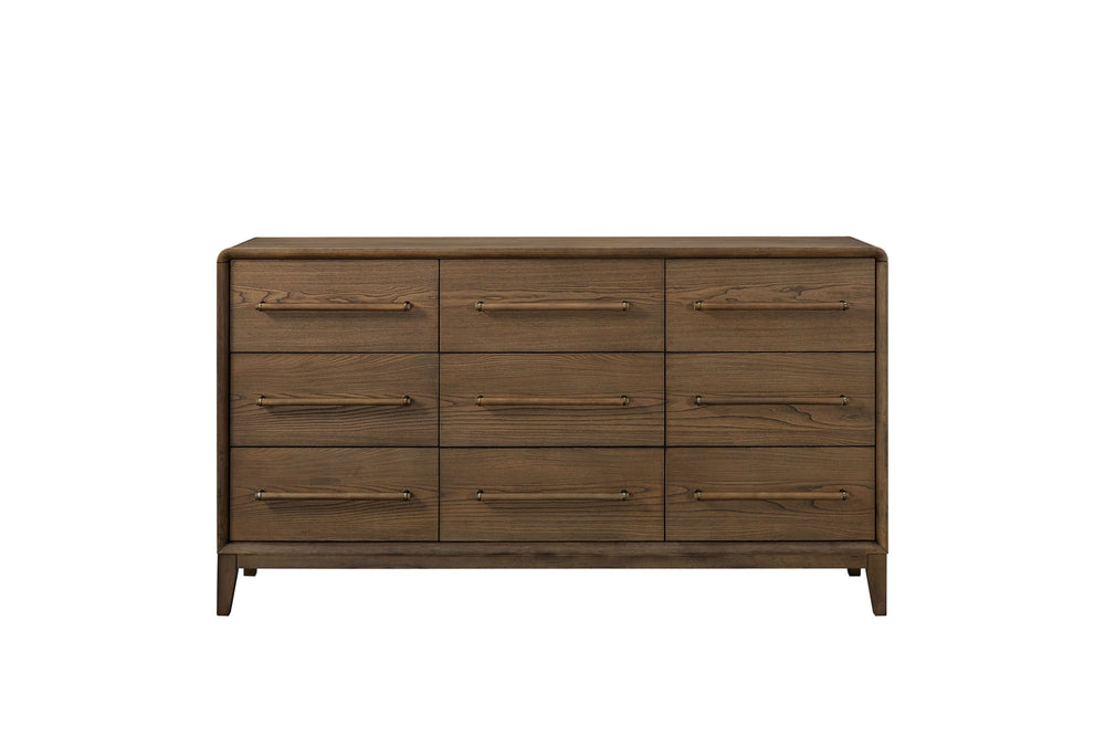 English Elm 9-Drawer Solid Wood Dresser in Latte Brown with Felt & Cedar Lined Drawers, Ball Bearing Guides B2699P346313