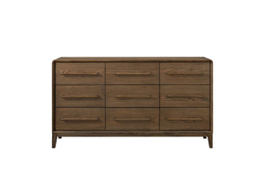 English Elm 9-Drawer Solid Wood Dresser in Latte Brown with Felt & Cedar Lined Drawers, Ball Bearing Guides B2699P346313
