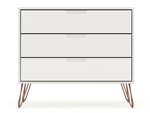 English Elm Rockefeller 35" Dresser Off White - 3 Drawer MDF Storage with Metal Splayed Legs, Anti-Tip Kit Included B365P398132