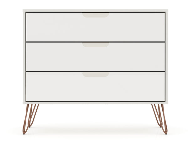 English Elm Rockefeller 35" Dresser Off White - 3 Drawer MDF Storage with Metal Splayed Legs, Anti-Tip Kit Included B365P398132
